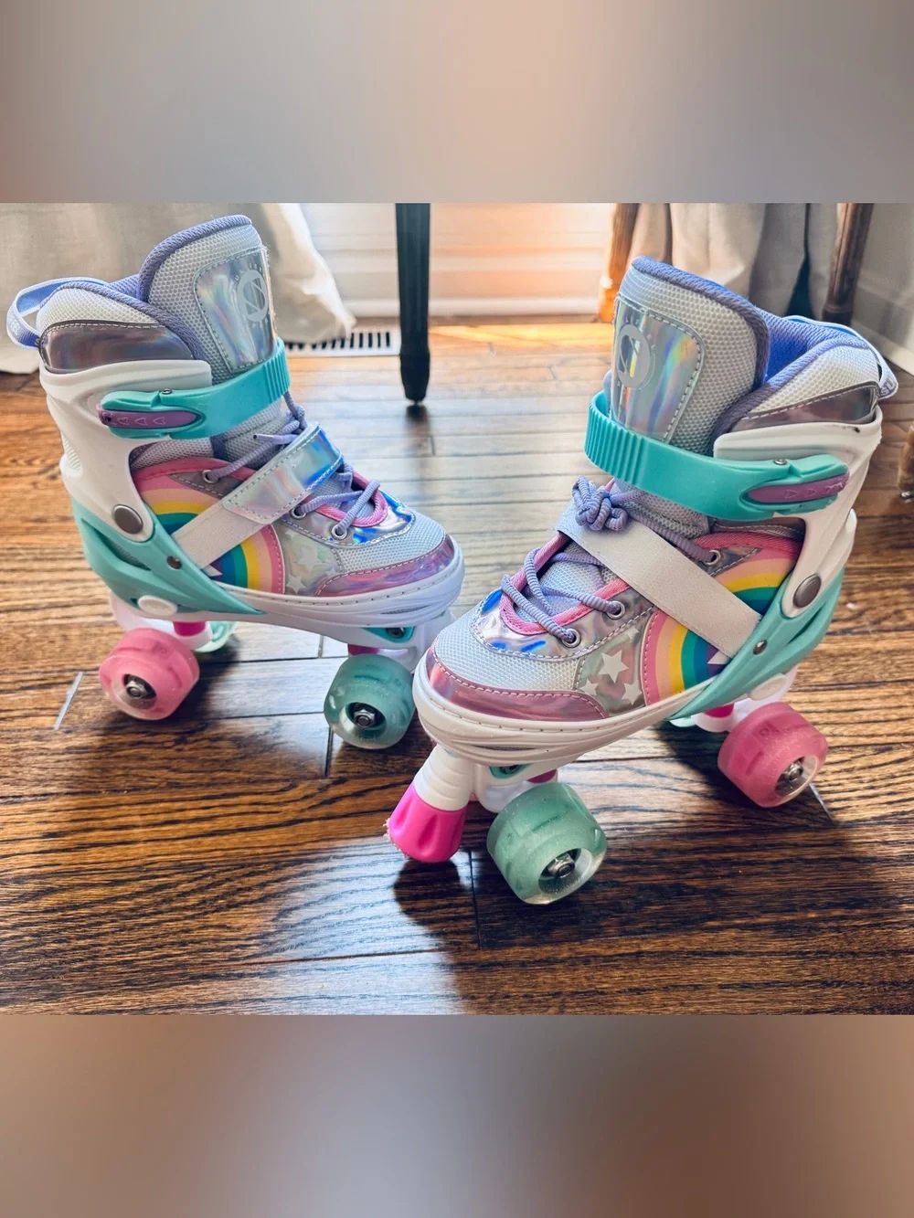 Girls' Roller Skates - Purple & Turquoise Rainbow